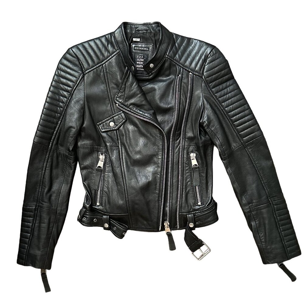 ZARA Trafaluc Women's Black Leather Moto Jacket – Size XS